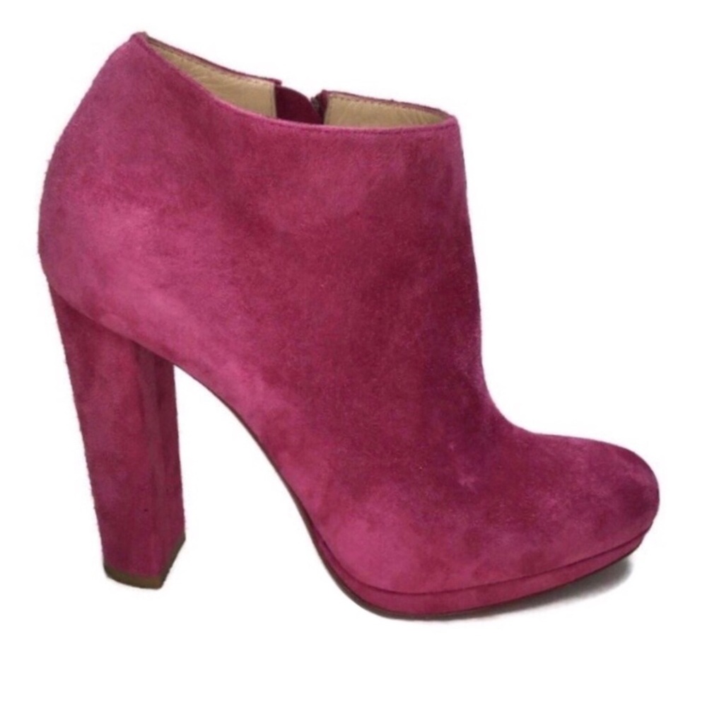 Christian Louboutin Rock & Gold 120 Pink Suede Chunky Heel Ankle Boots Size 36.5
